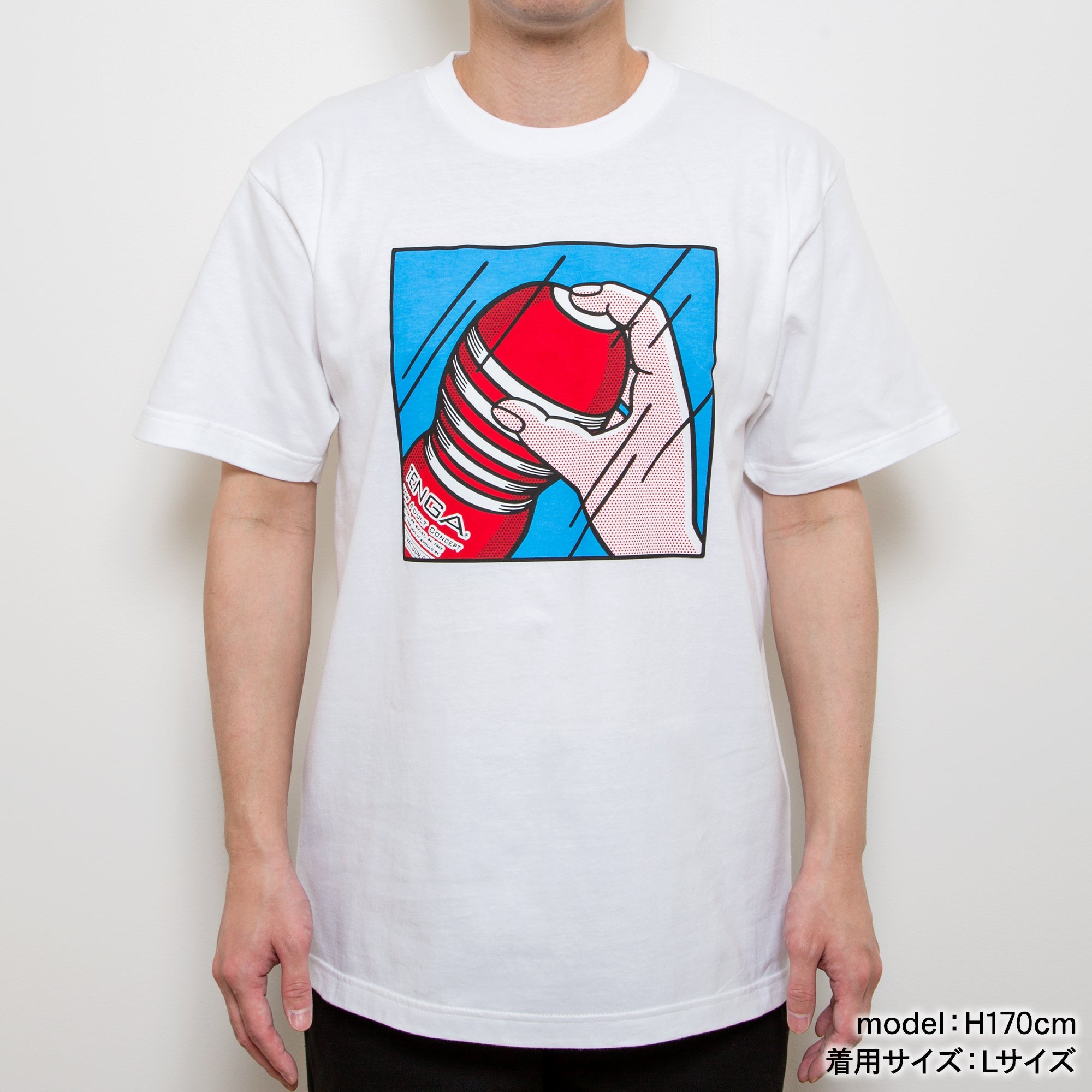 Playing with TENGA T-SHIRT Blanc x Bleu
