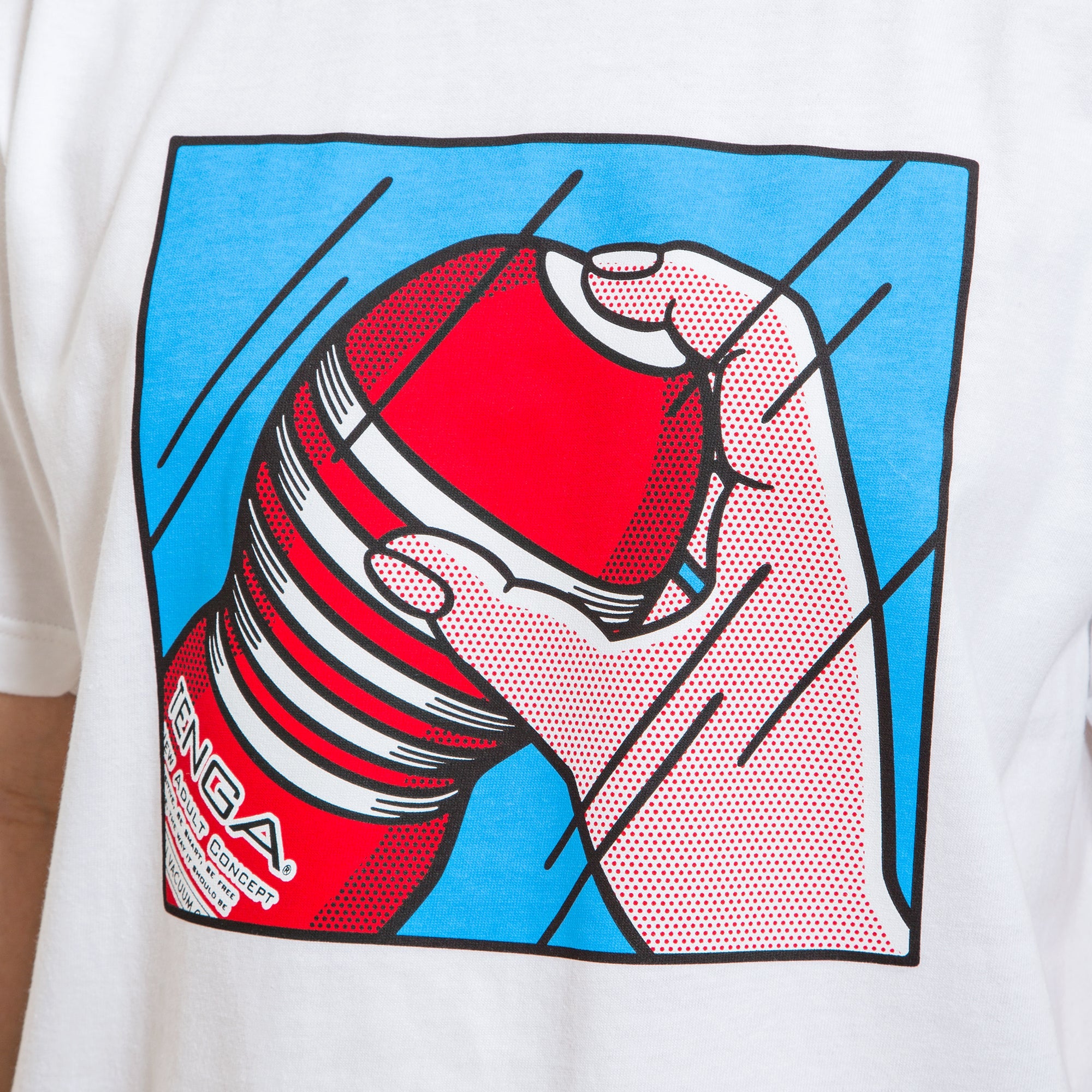 Playing with TENGA T-SHIRT Blanc x Bleu