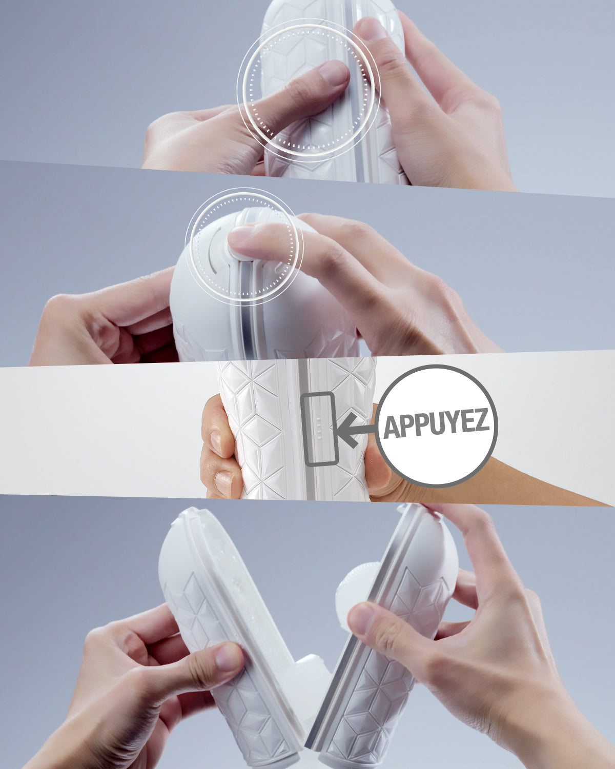 Appuyez sur le bouton du mécanisme de verrouillage pour ouvrir le TENGA FLEXY.