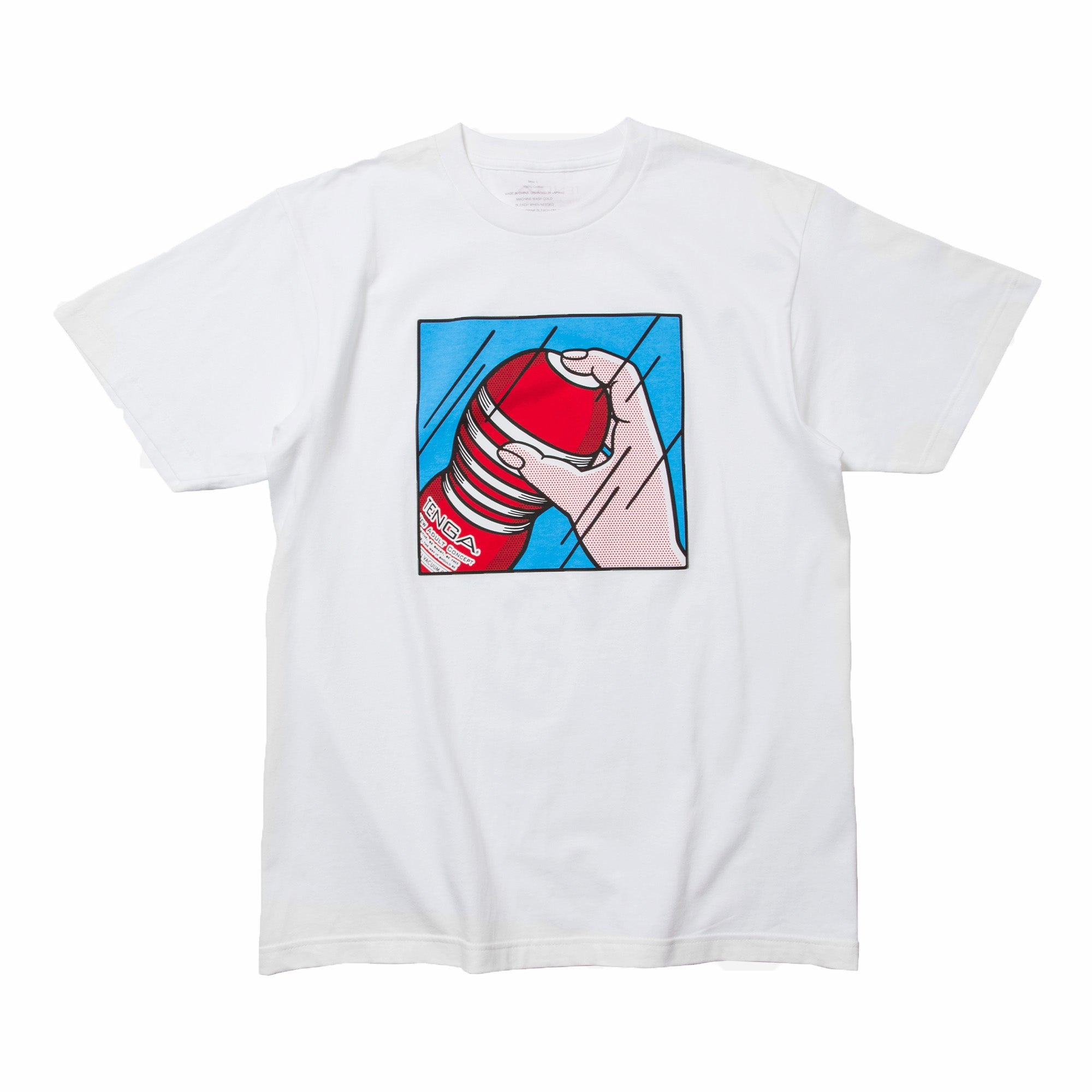 Playing with TENGA T-SHIRT Blanco x Azul